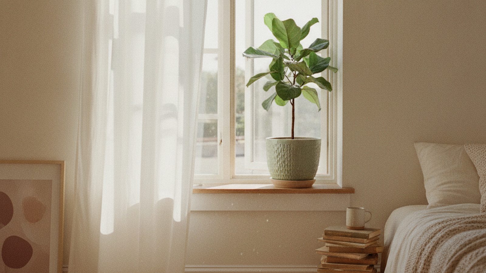 Bright open window with white curtains and clean fresh morning air